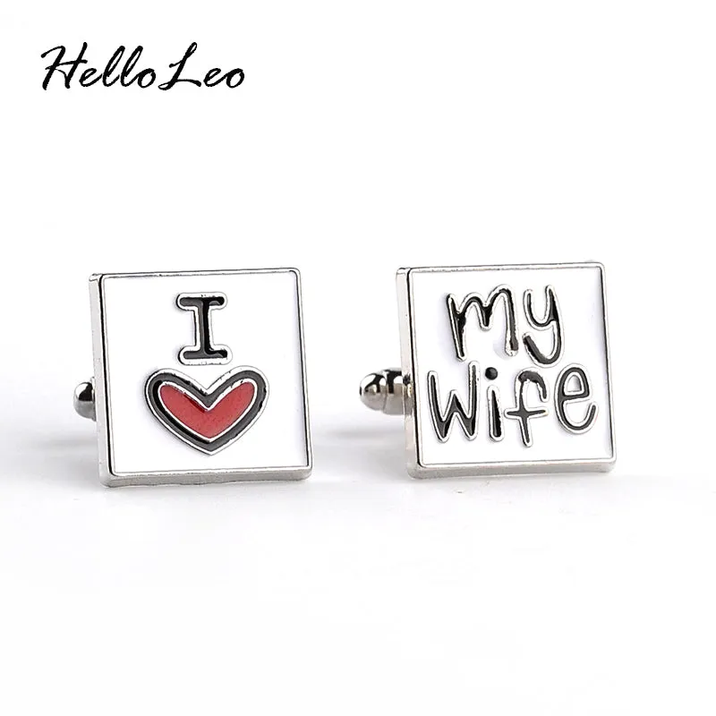 2018 New Fashion Cufflink for men I Love My Wife Design Good Husband Cuff Link Men Shirt Charm Zinc Alloy Cufflinks Wholesale