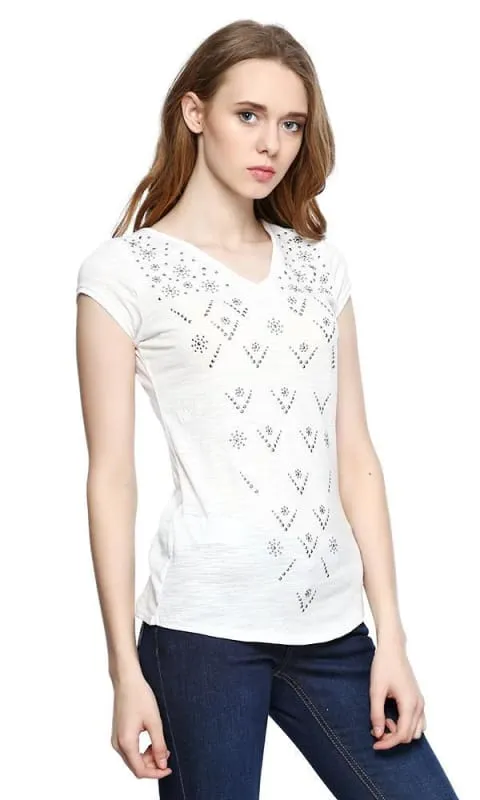 39314 Embellishment Top - White