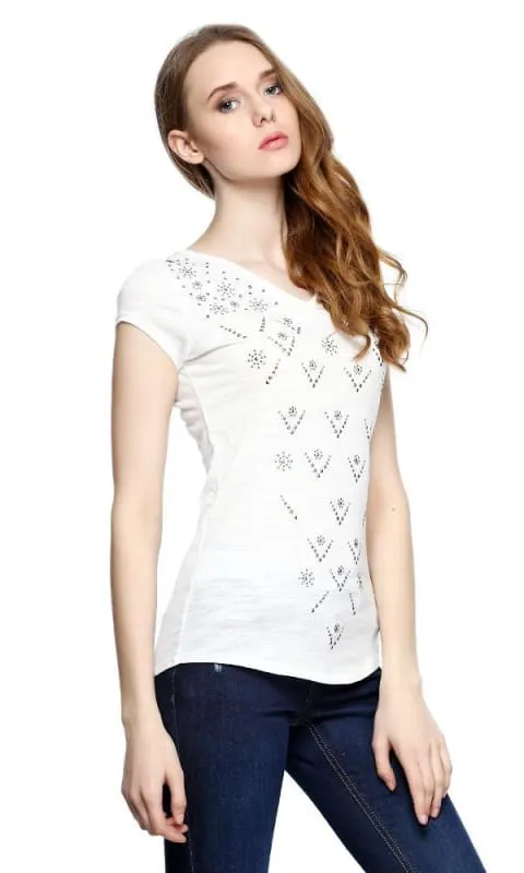 39314 Embellishment Top - White