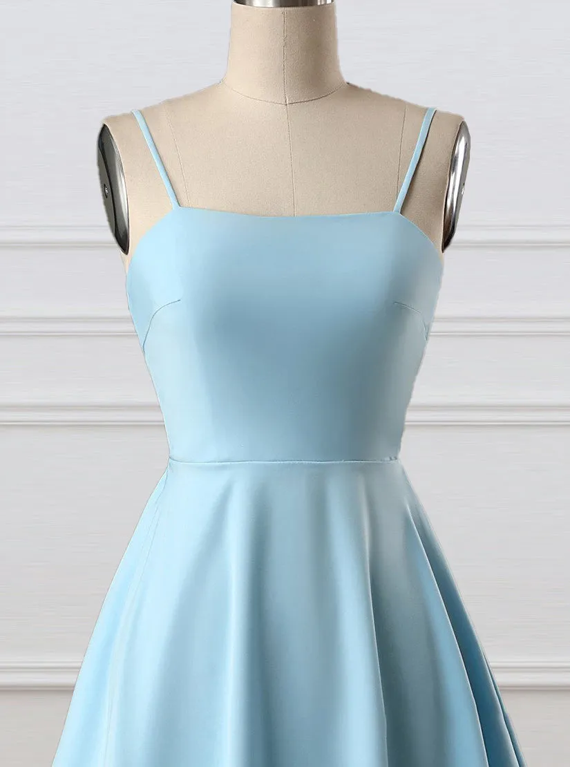 A-Line Spaghetti Straps Short Blue Satin Homecoming Dress PD1119