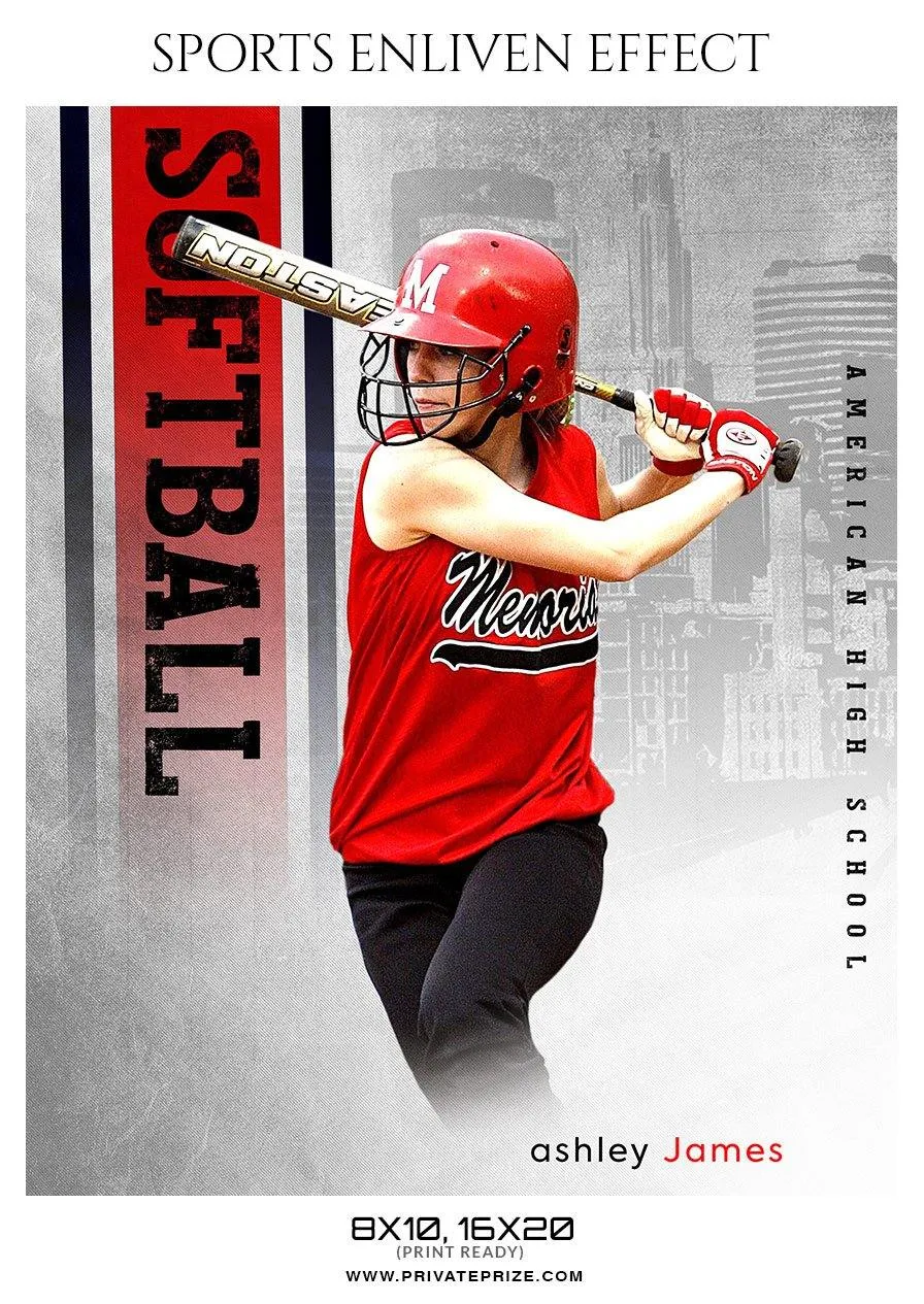 Ashley James - Softball Sports Enliven Effect Photography template