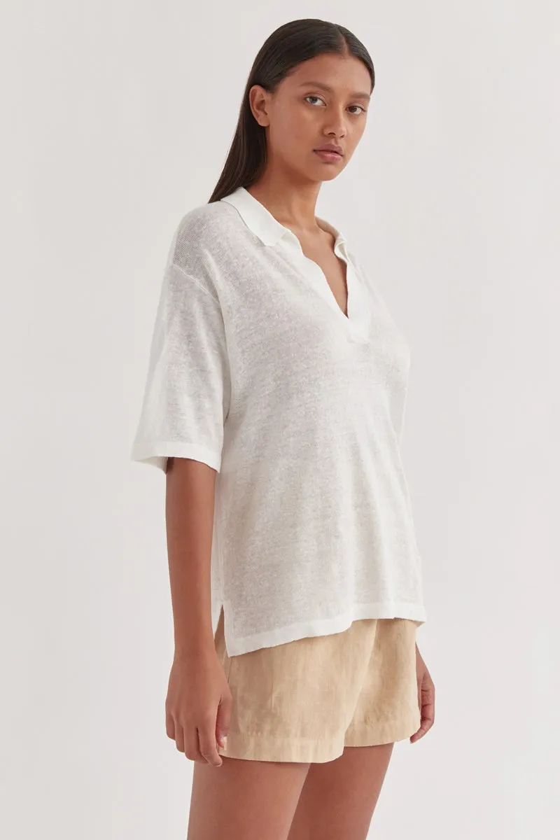 Assembly Label - Umi Linen Knit Polo - Antique White