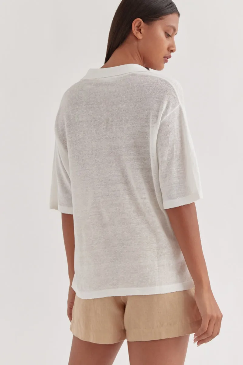 Assembly Label - Umi Linen Knit Polo - Antique White