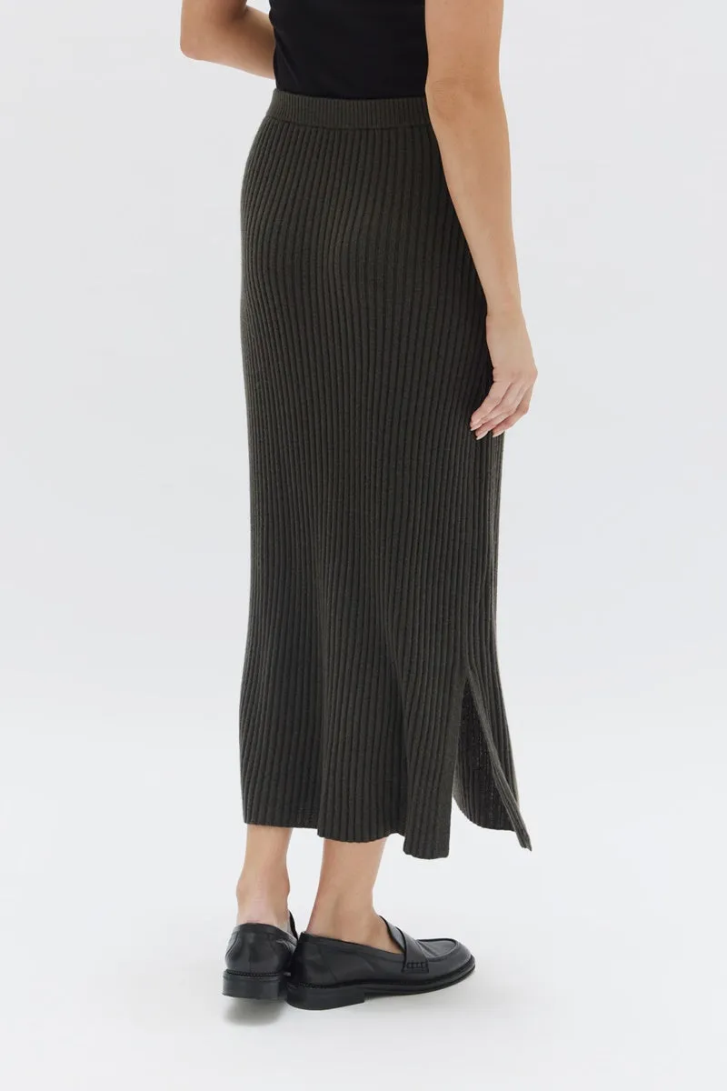 Assembly Label - Wool Cashmere Rib Skirt - Dark Olive