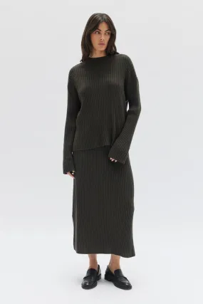 Assembly Label - Wool Cashmere Rib Skirt - Dark Olive