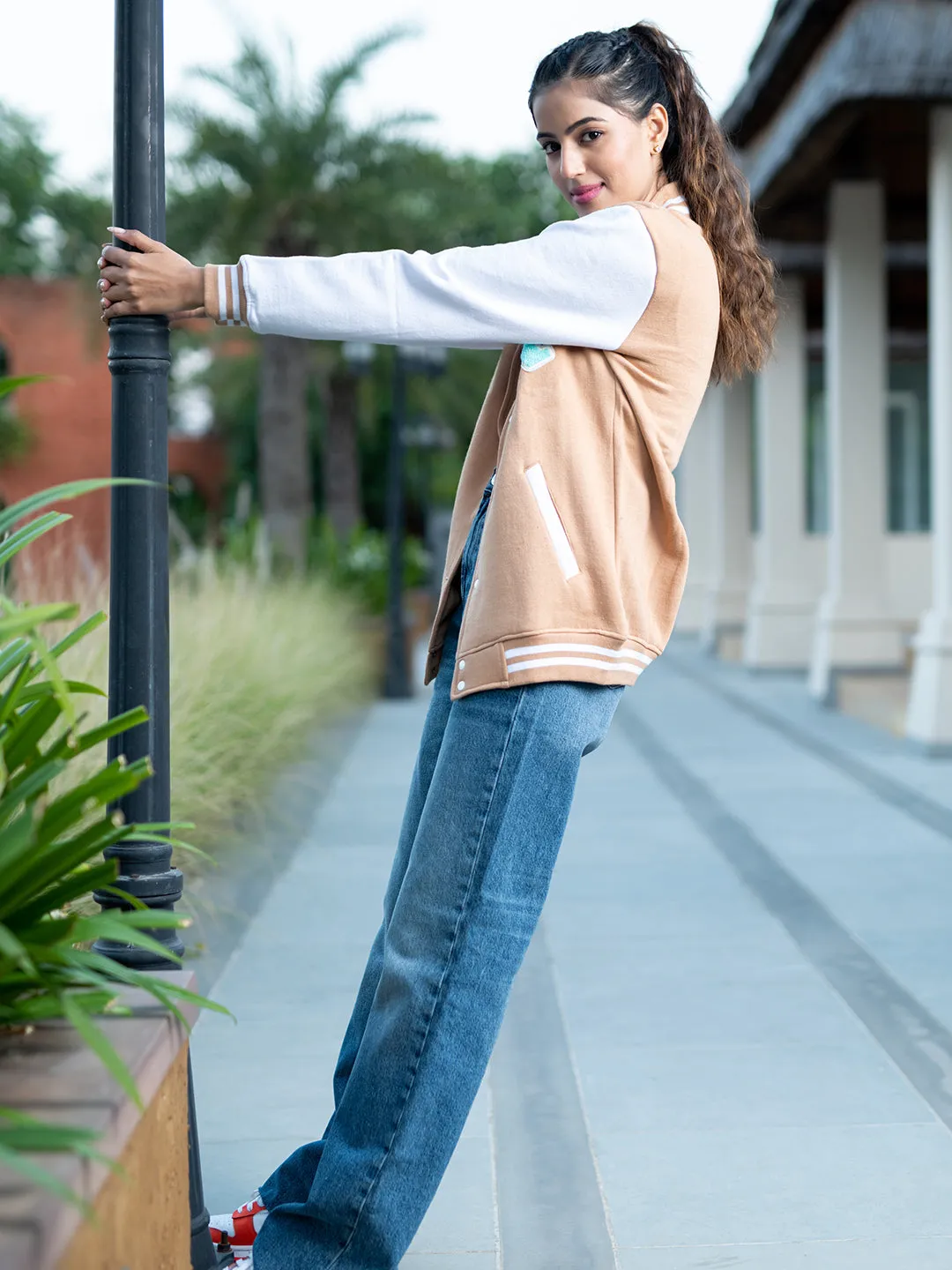 Beige LA Varsity Jacket