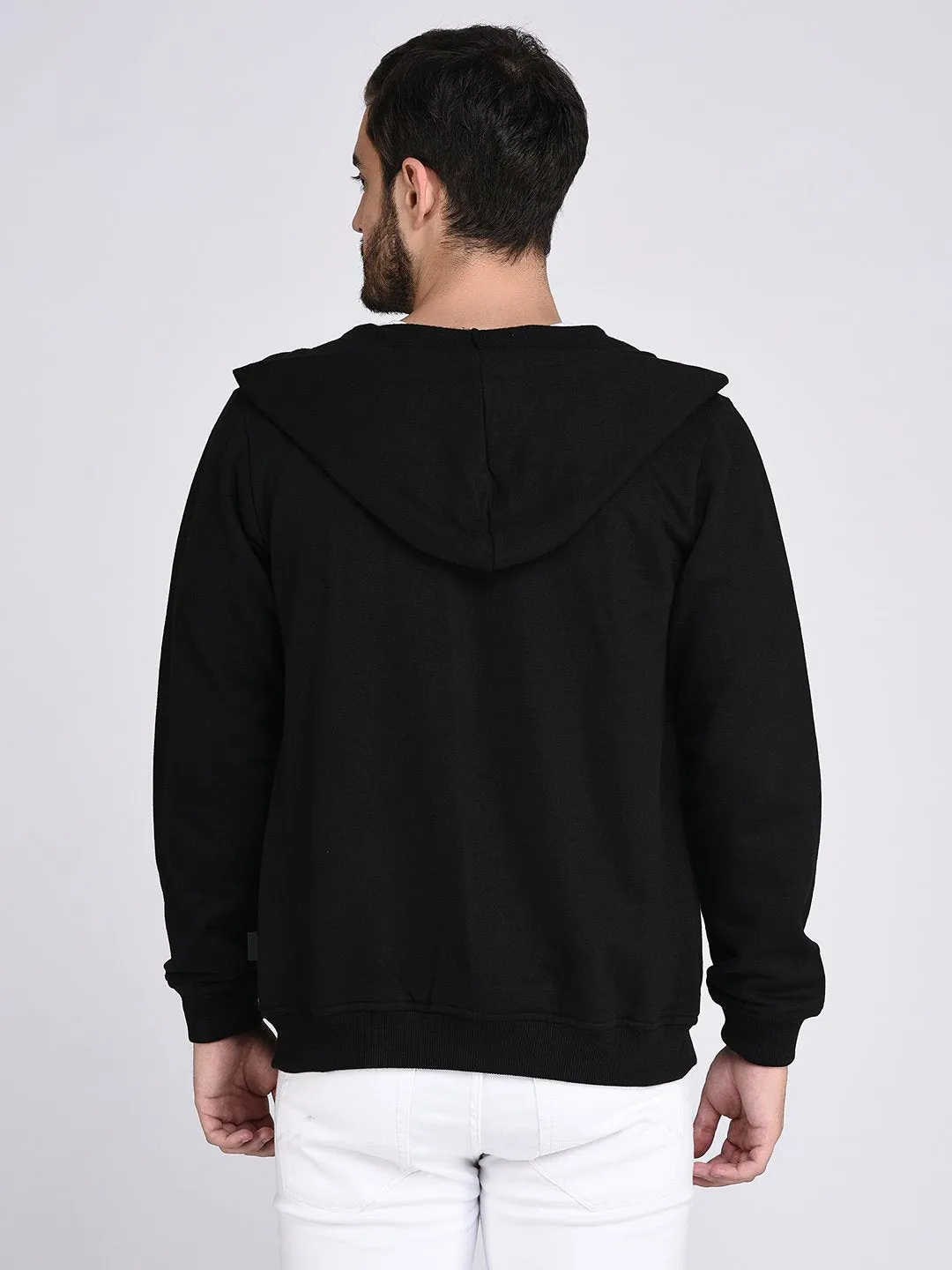 Black Fleece Hooded With Front Zip Open Sweatshirt-Full