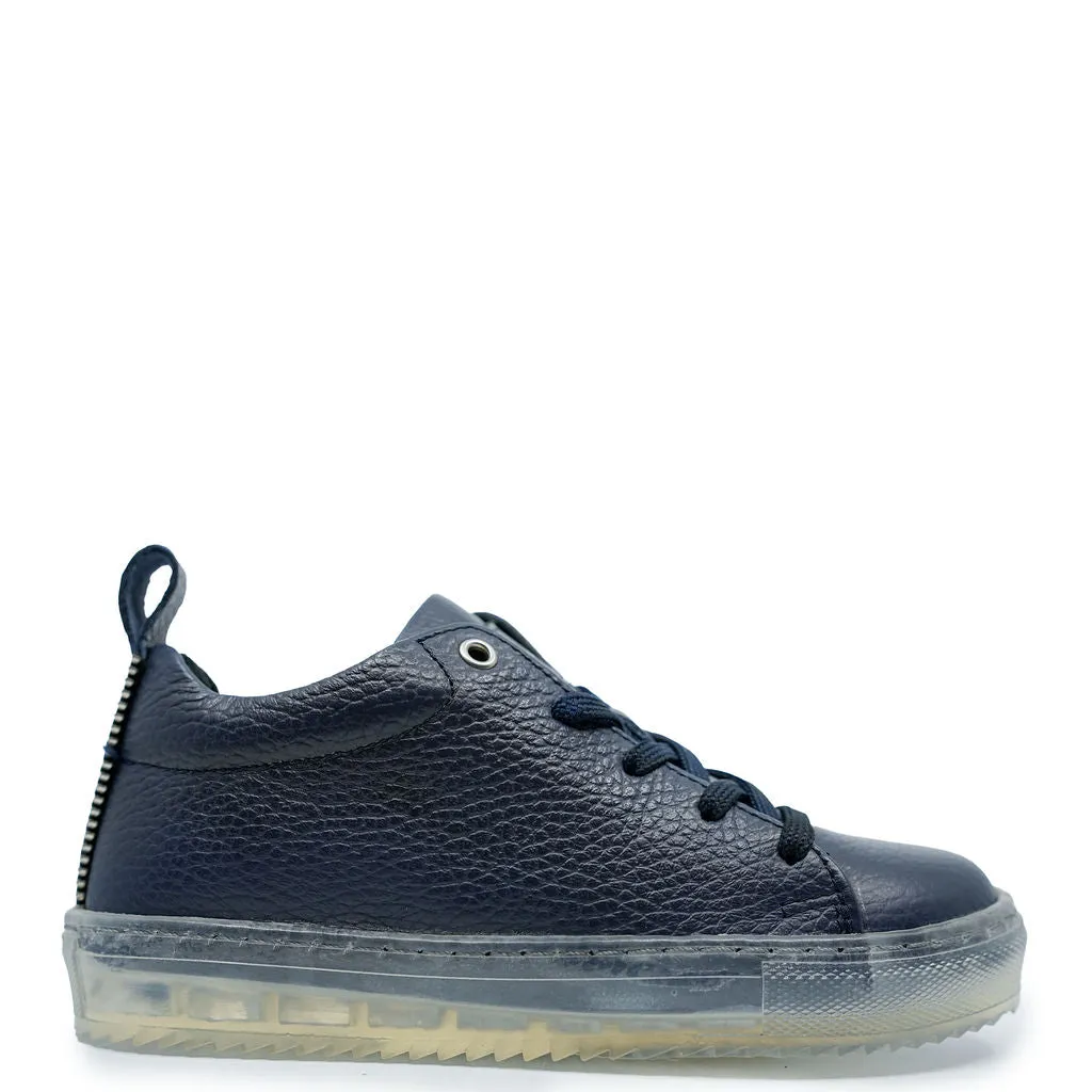 Blublonc Navy Pebbled Clear Sole Zipper Sneaker