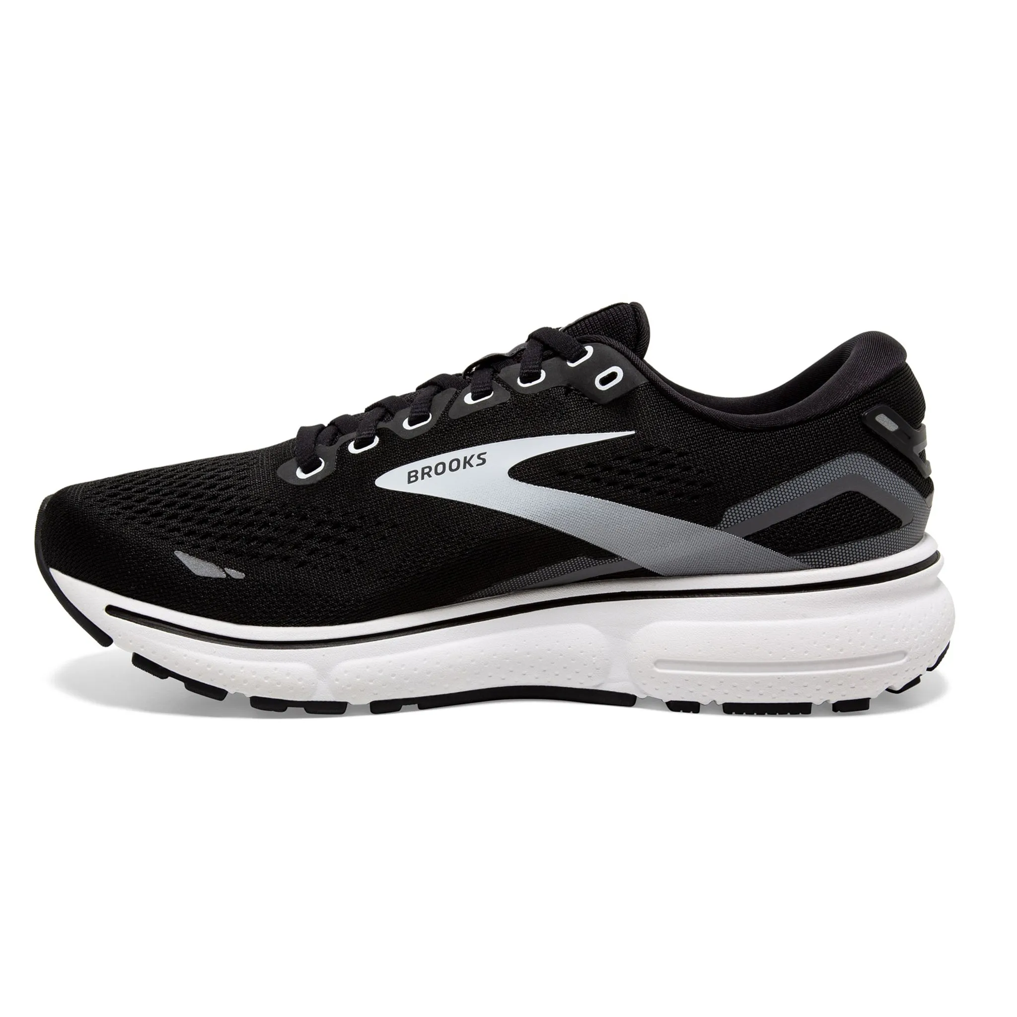 Brooks Women's 120380 012 Ghost 15 Black Blackened Pearl WIDE White Cushion Neutral Running Shoes