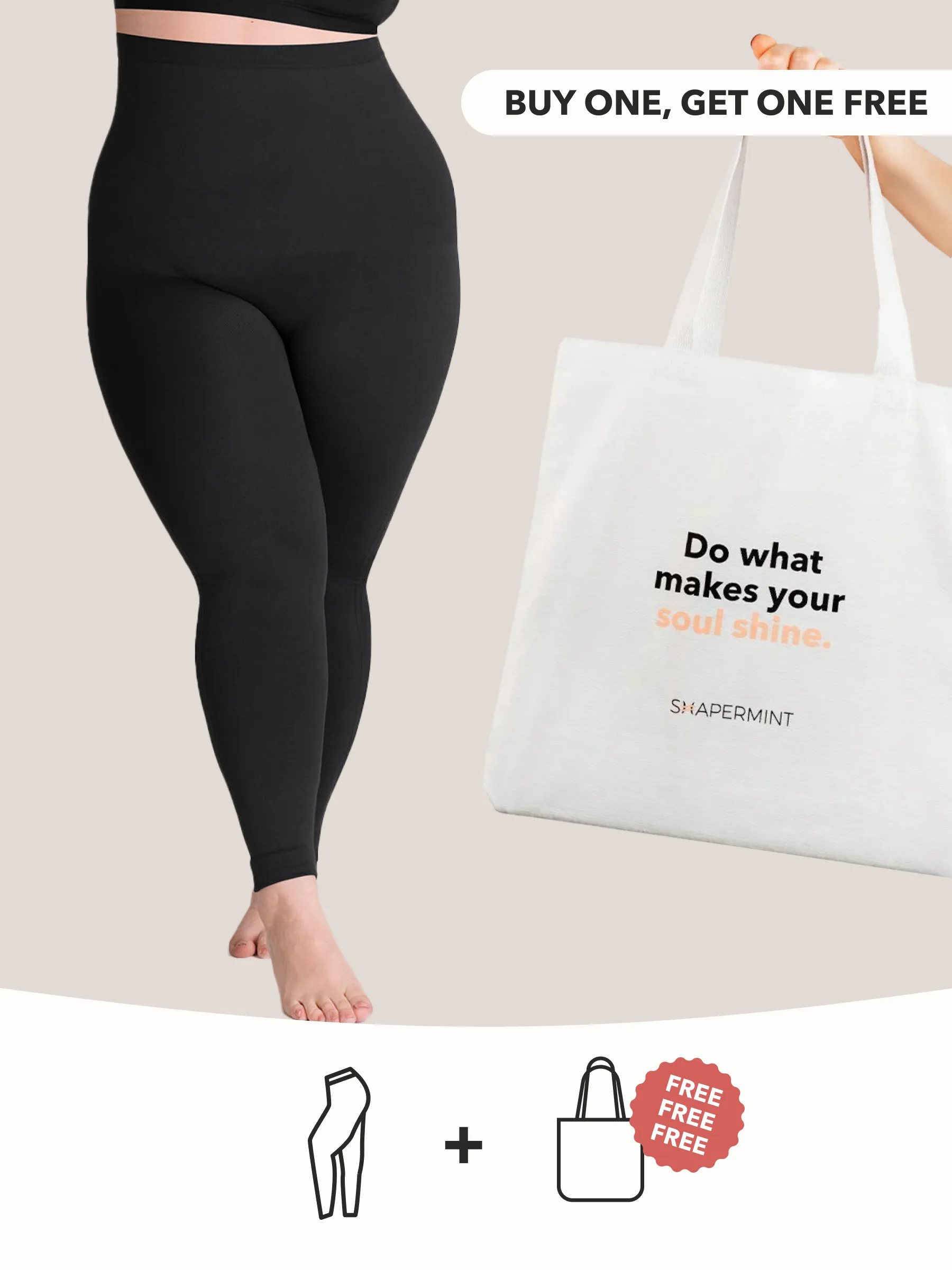 Buy 1, Get 1 FREE: 1 High-Waisted Shaping Leggings   1 FREE Shine-On Totebag