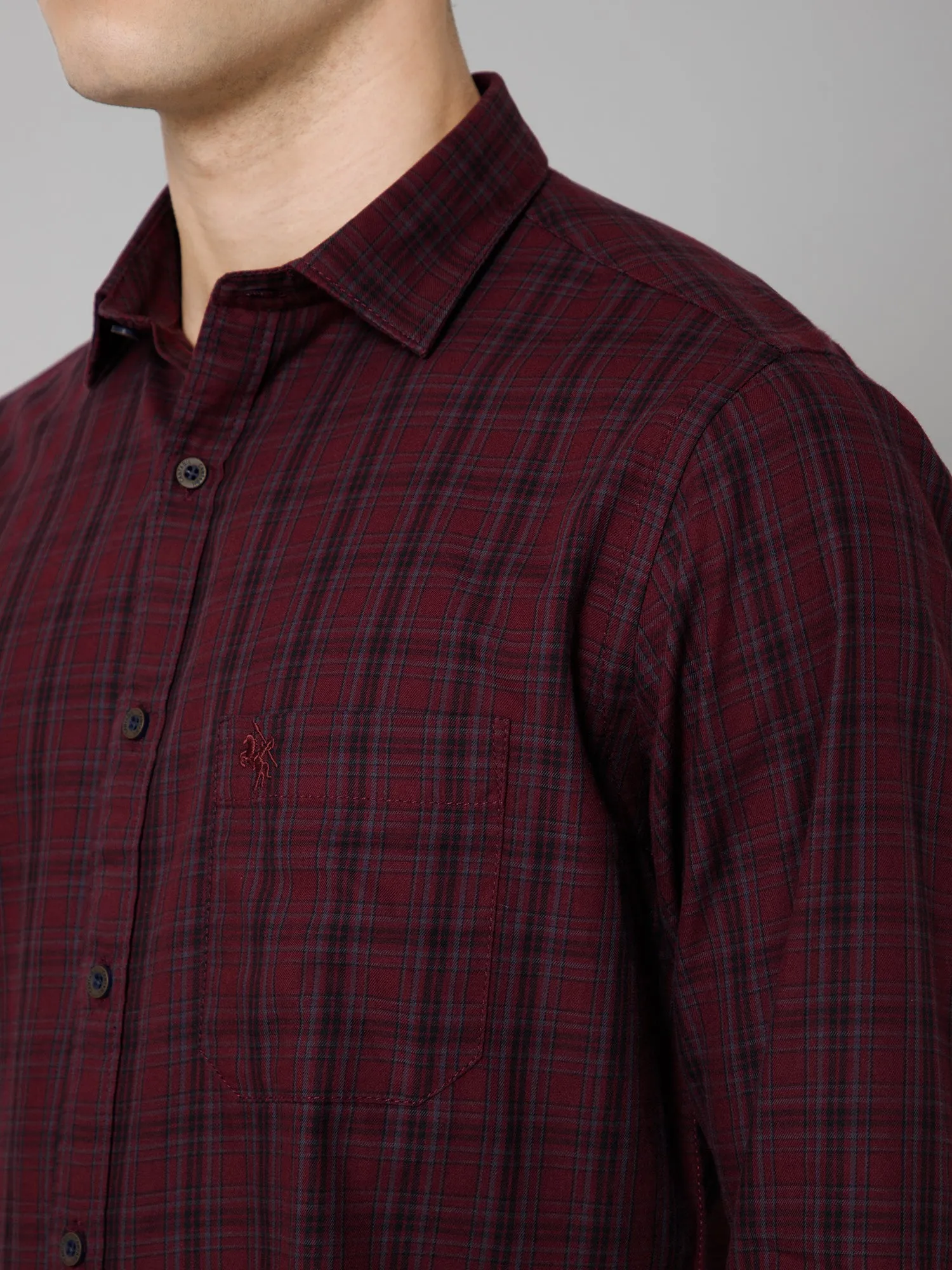 Cantabil Cotton Checkered Full Sleeve Regular Fit Maroon Casual Shirt for Men with Pocket