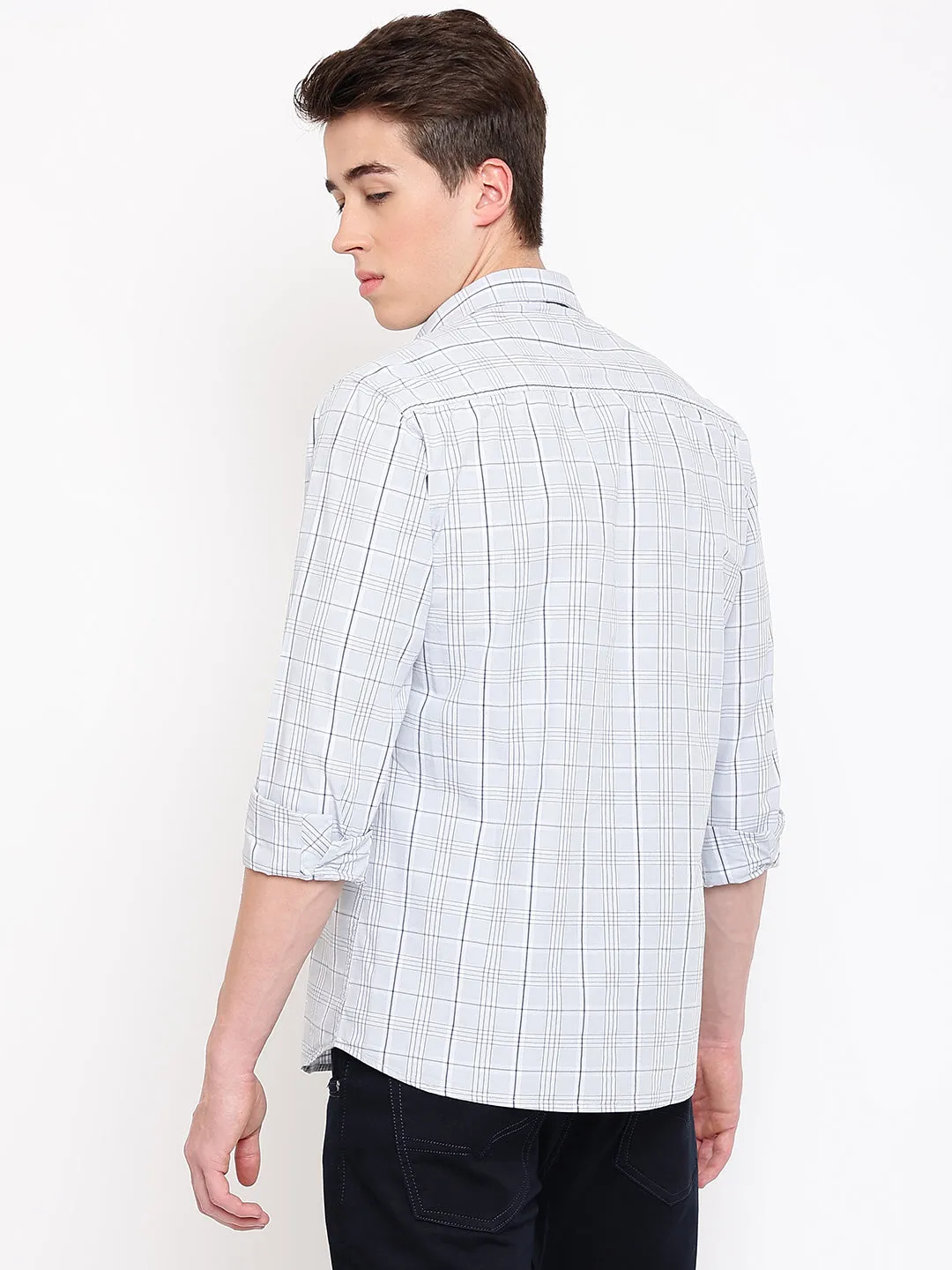 Cantabil Cotton Checkered Grey Full Sleeve Casual Shirt for Men with Pocket