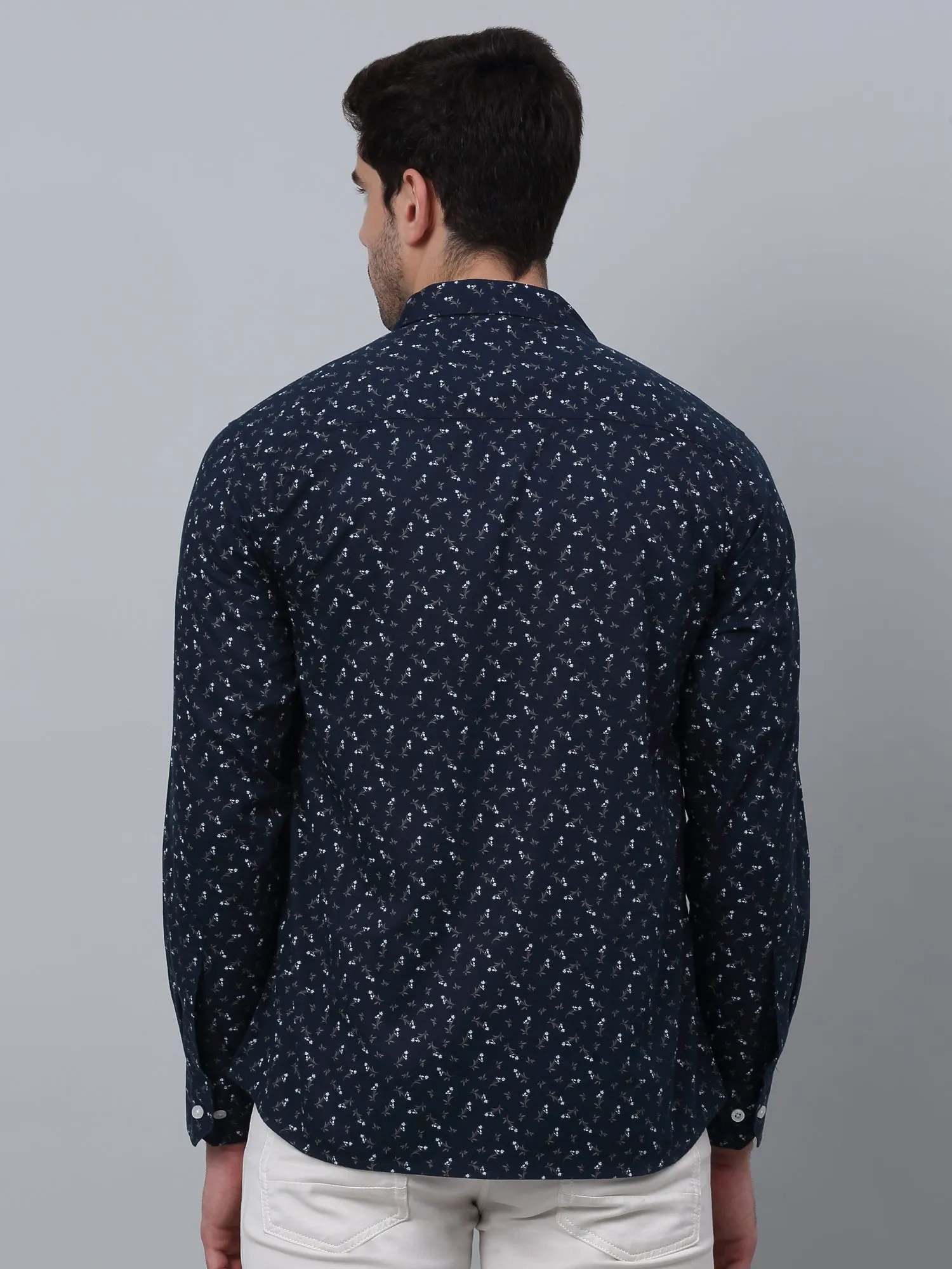 Cantabil Cotton Floral Printed Full Sleeve Regular Fit Navy Blue Casual Shirt for Men with Pocket