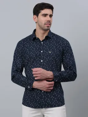 Cantabil Cotton Floral Printed Full Sleeve Regular Fit Navy Blue Casual Shirt for Men with Pocket