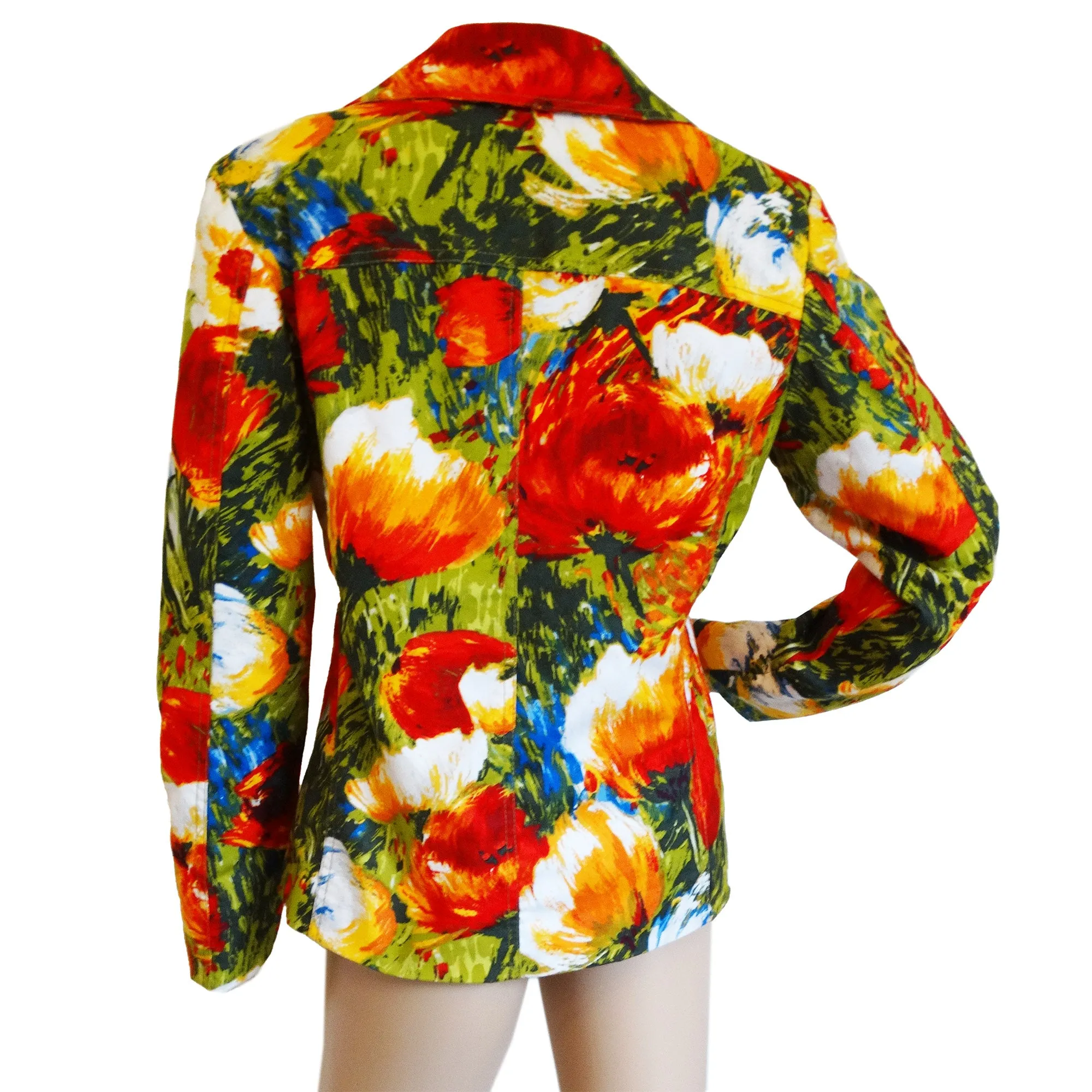 Chico's Multicolor Floral Stretch Cotton Blazer Jacket - Chico's 0 = Misses 4