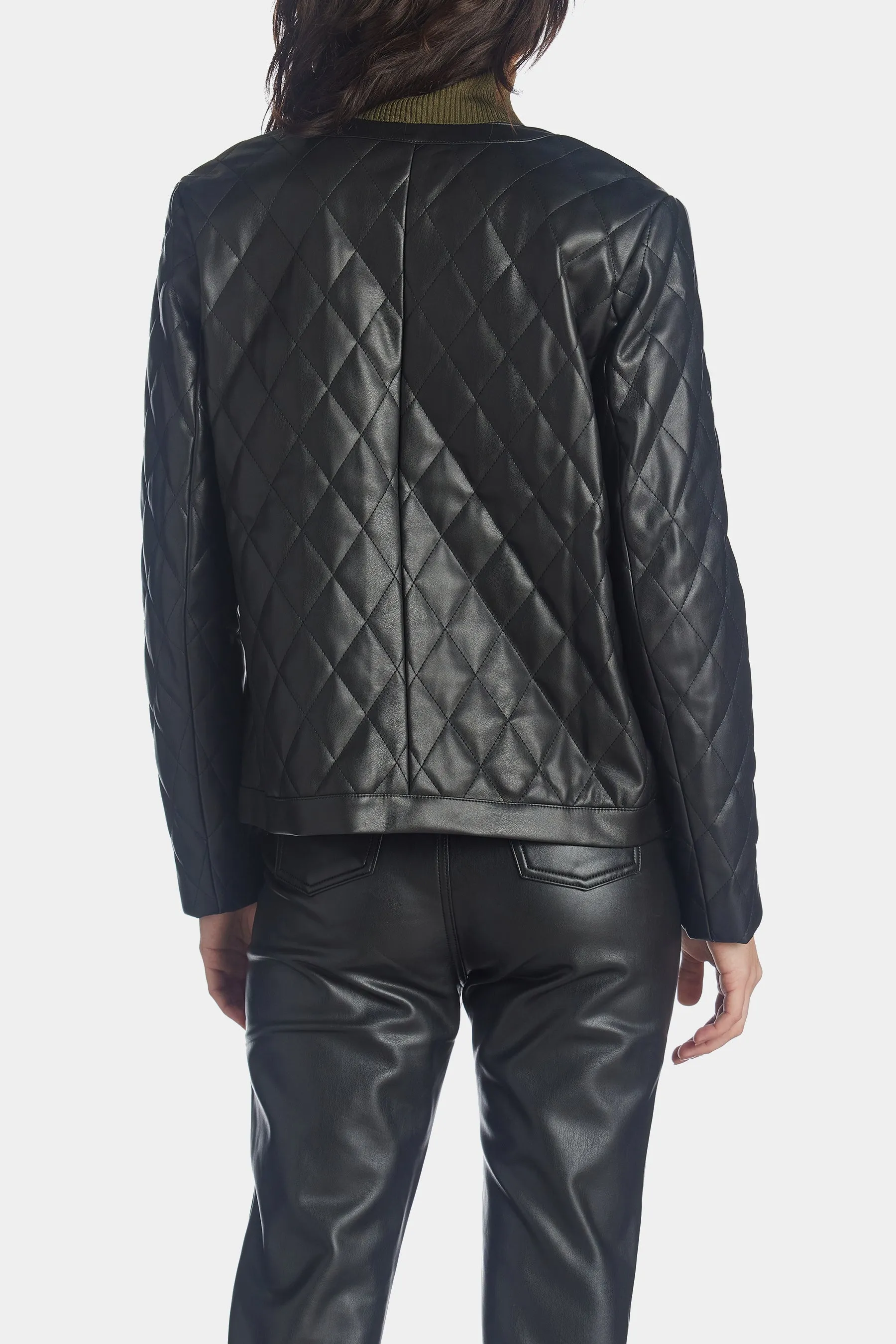 Collarless Vegan Leather Jacket