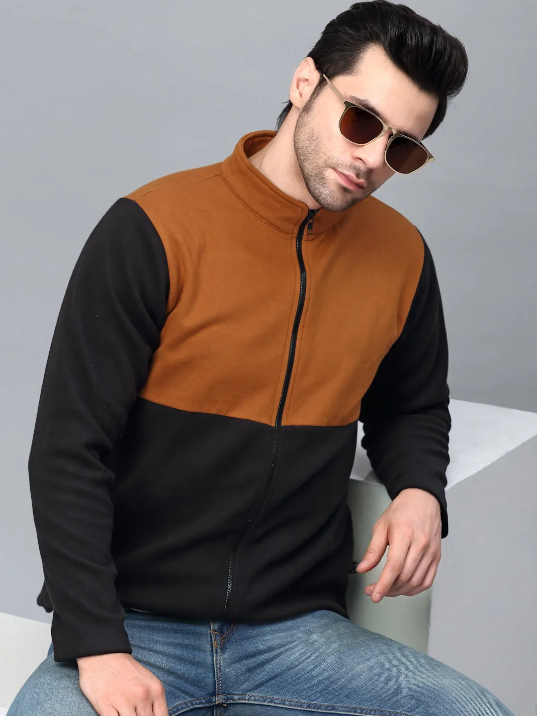 Color Blocked High Neck Polar Fleece Jacket