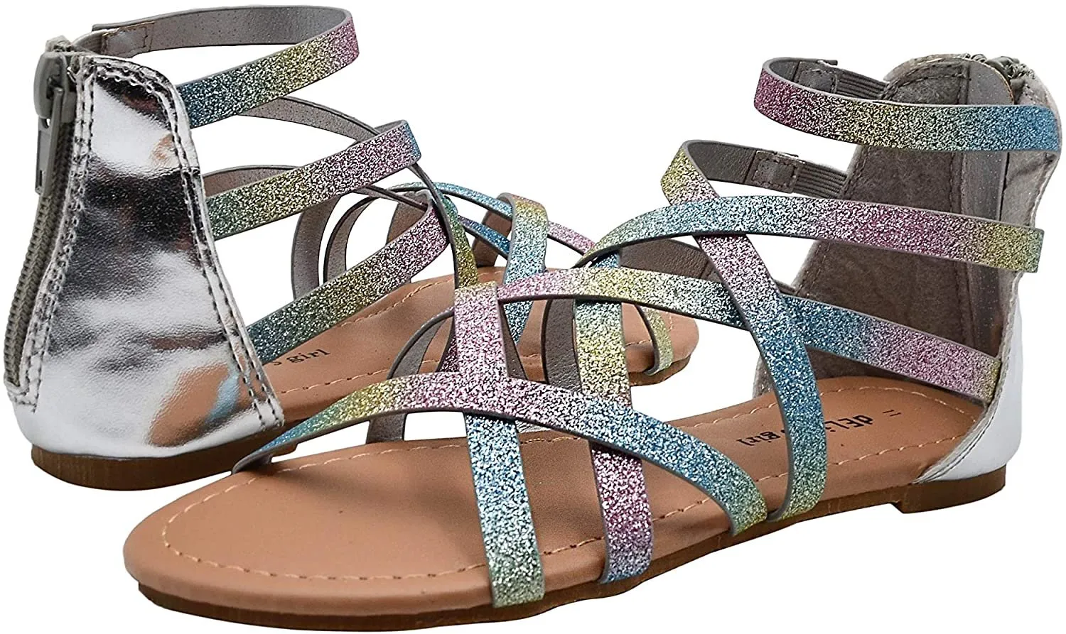 dELiAs Girls Big Kid Criss Cross Glitter Gladiator Strap Sandal Open Toe Fashion Summer Shoes