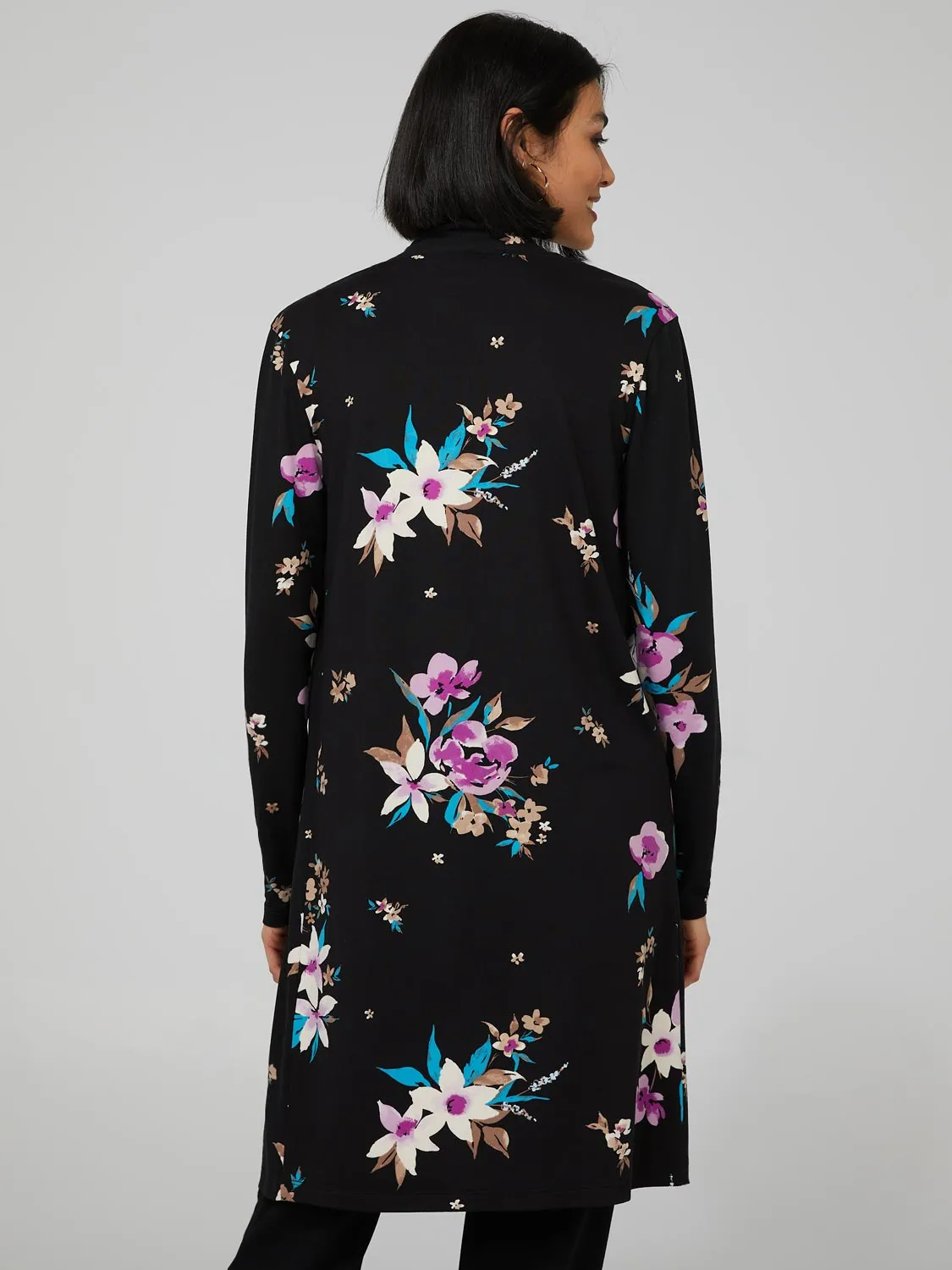 Floral Print Long Open Duster