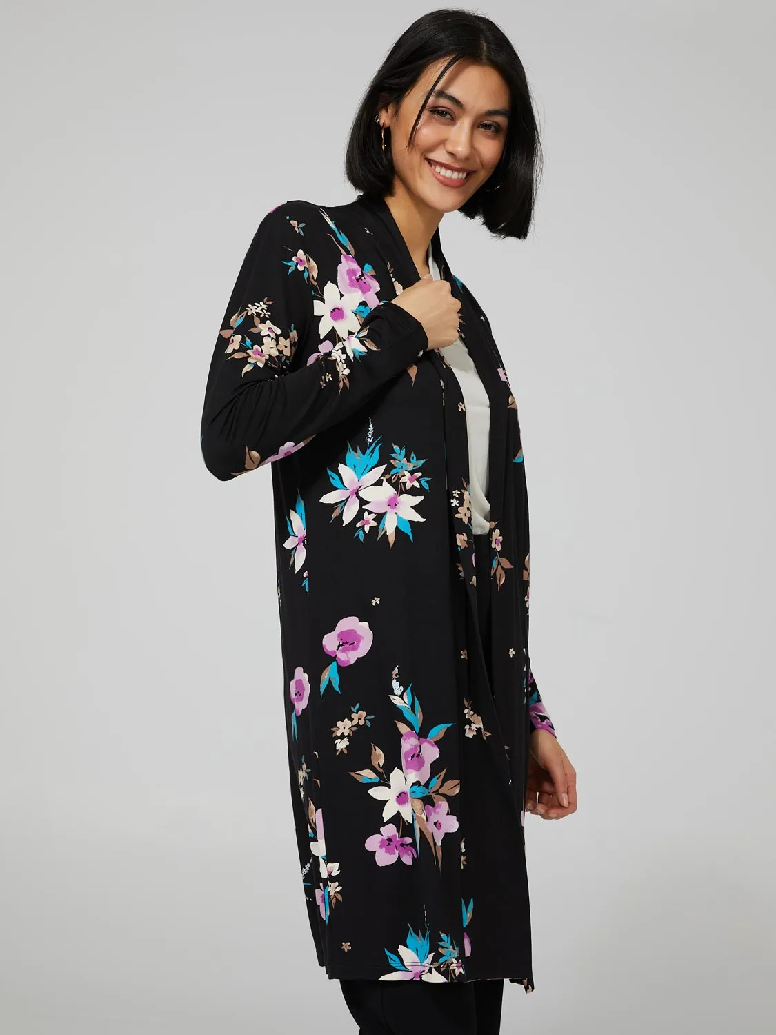 Floral Print Long Open Duster