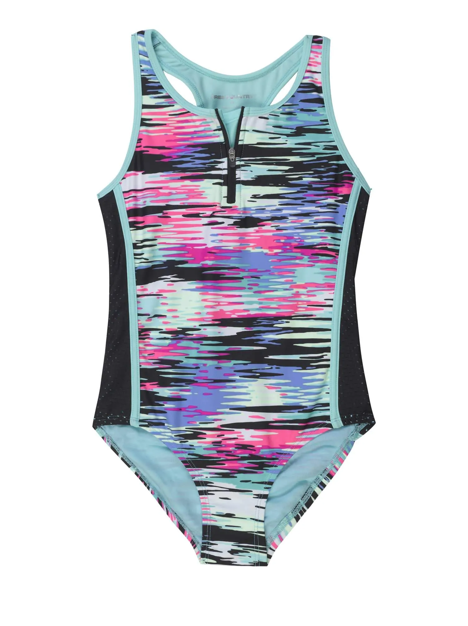 Girl's 1-PC Shockwave Print Mesh Detail Swimsuit