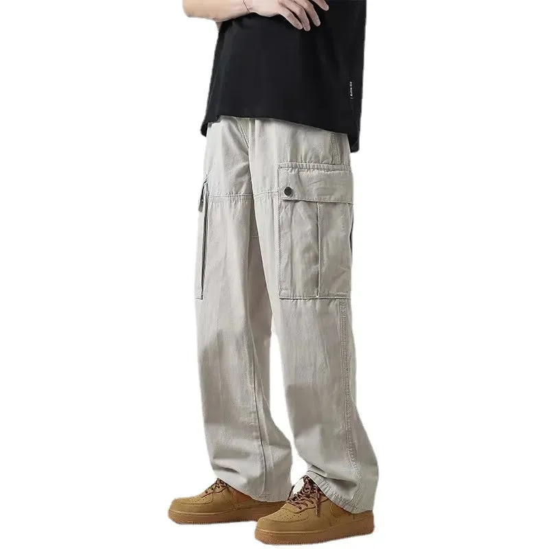 GODLIKEU Japanese Cargo Pants Men's Large Mulit Pocket Straight Fashion Fried Street Trousers