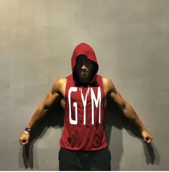 GYM Letters Print Tank Tops Men Athletic Fitness Casual Vest Sleeveless Hooded Loose tEE Summer Clothing Tops