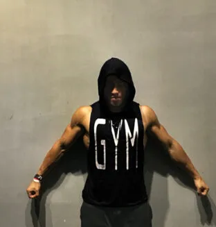 GYM Letters Print Tank Tops Men Athletic Fitness Casual Vest Sleeveless Hooded Loose tEE Summer Clothing Tops