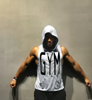 GYM Letters Print Tank Tops Men Athletic Fitness Casual Vest Sleeveless Hooded Loose tEE Summer Clothing Tops