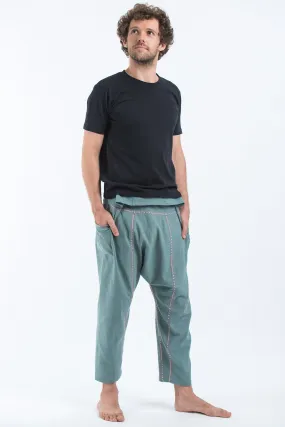 Hand Embroidered Men's Slim Cut Fisherman Pants in Teal