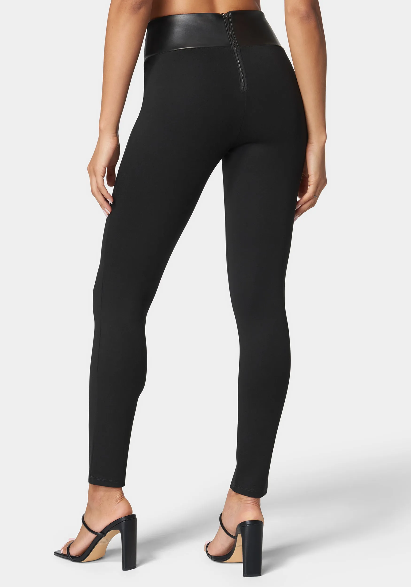 High Waisted Vegan Leather Waist Band Pdr Legging