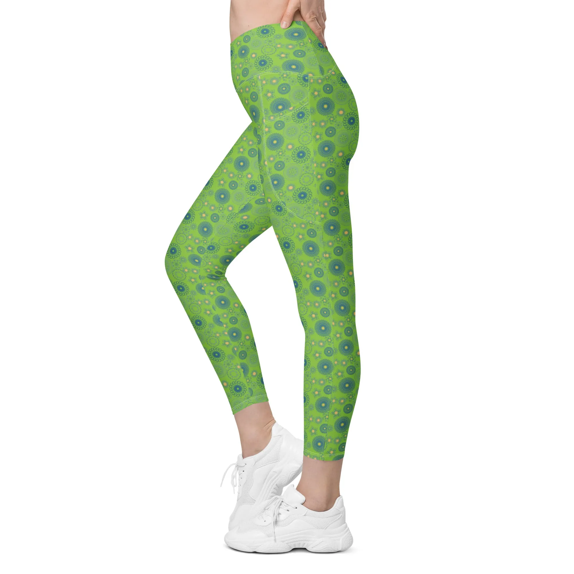 Lime Blue Pendant Crossover leggings with pockets