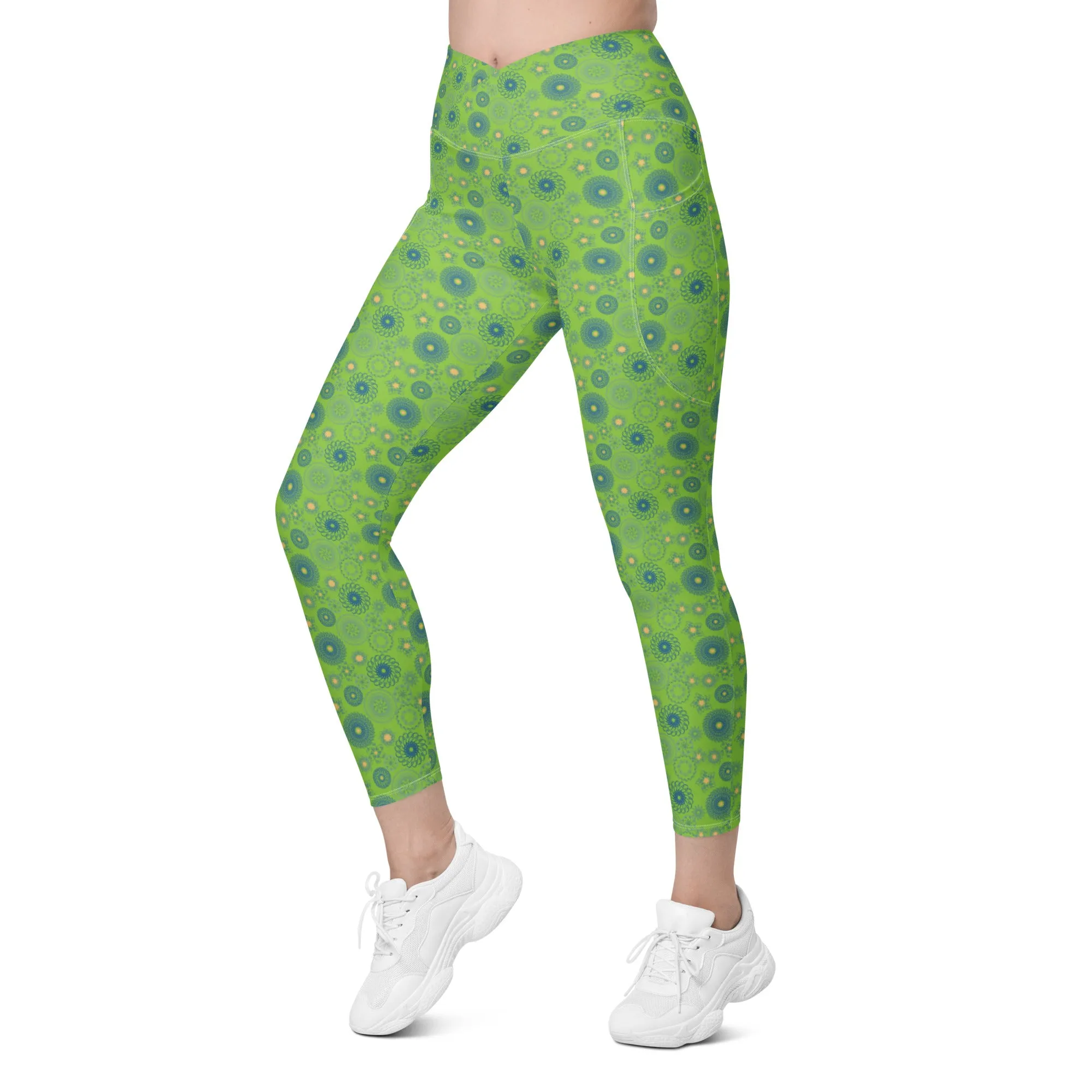 Lime Blue Pendant Crossover leggings with pockets