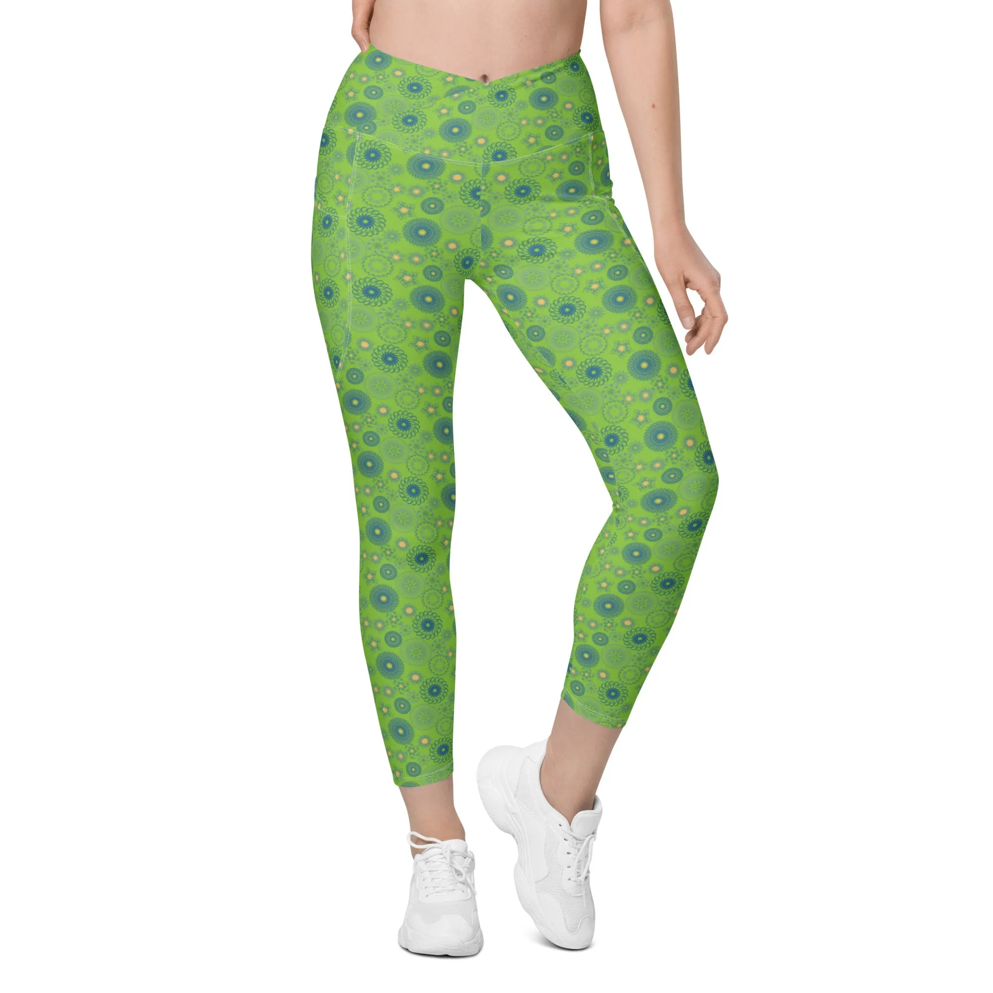 Lime Blue Pendant Crossover leggings with pockets