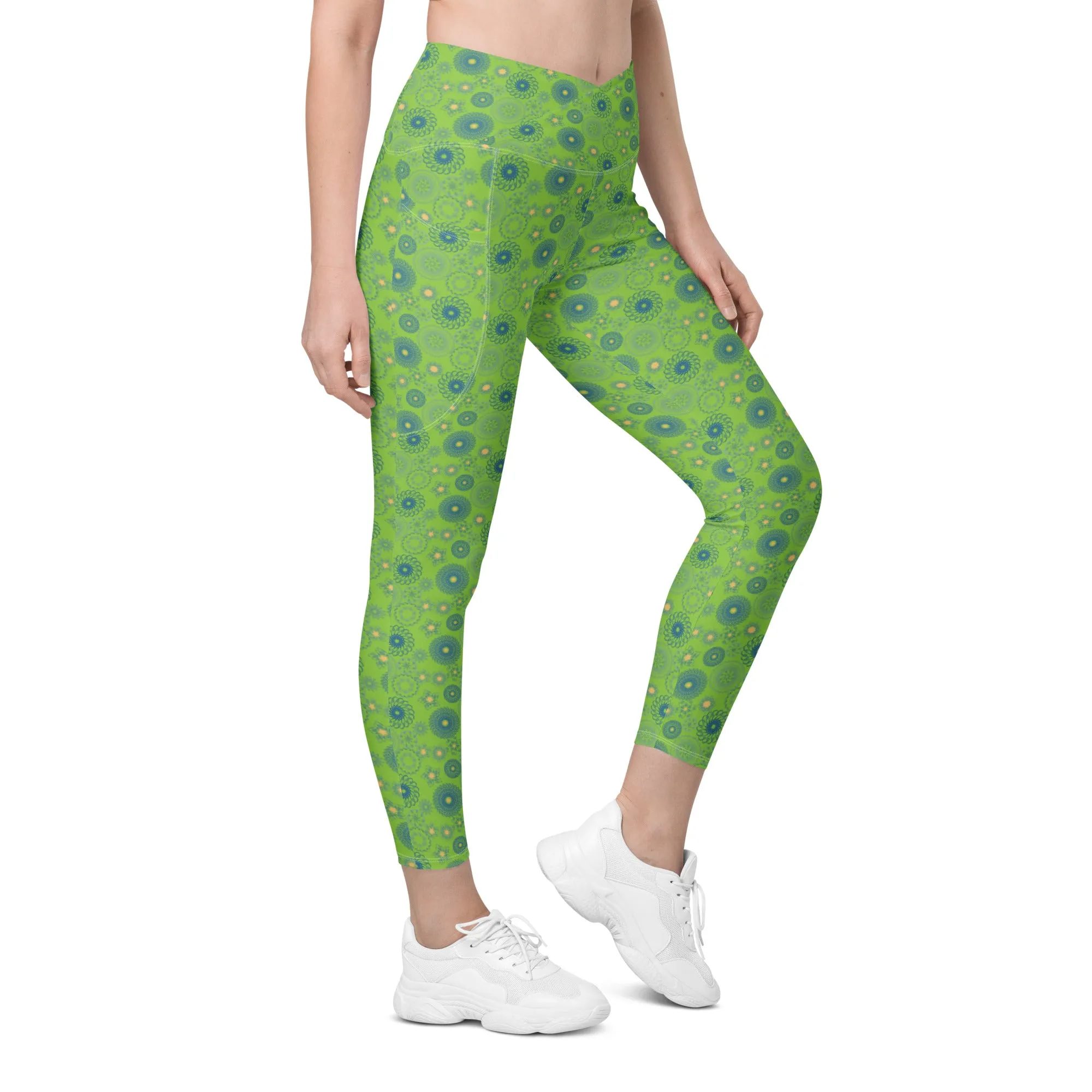 Lime Blue Pendant Crossover leggings with pockets