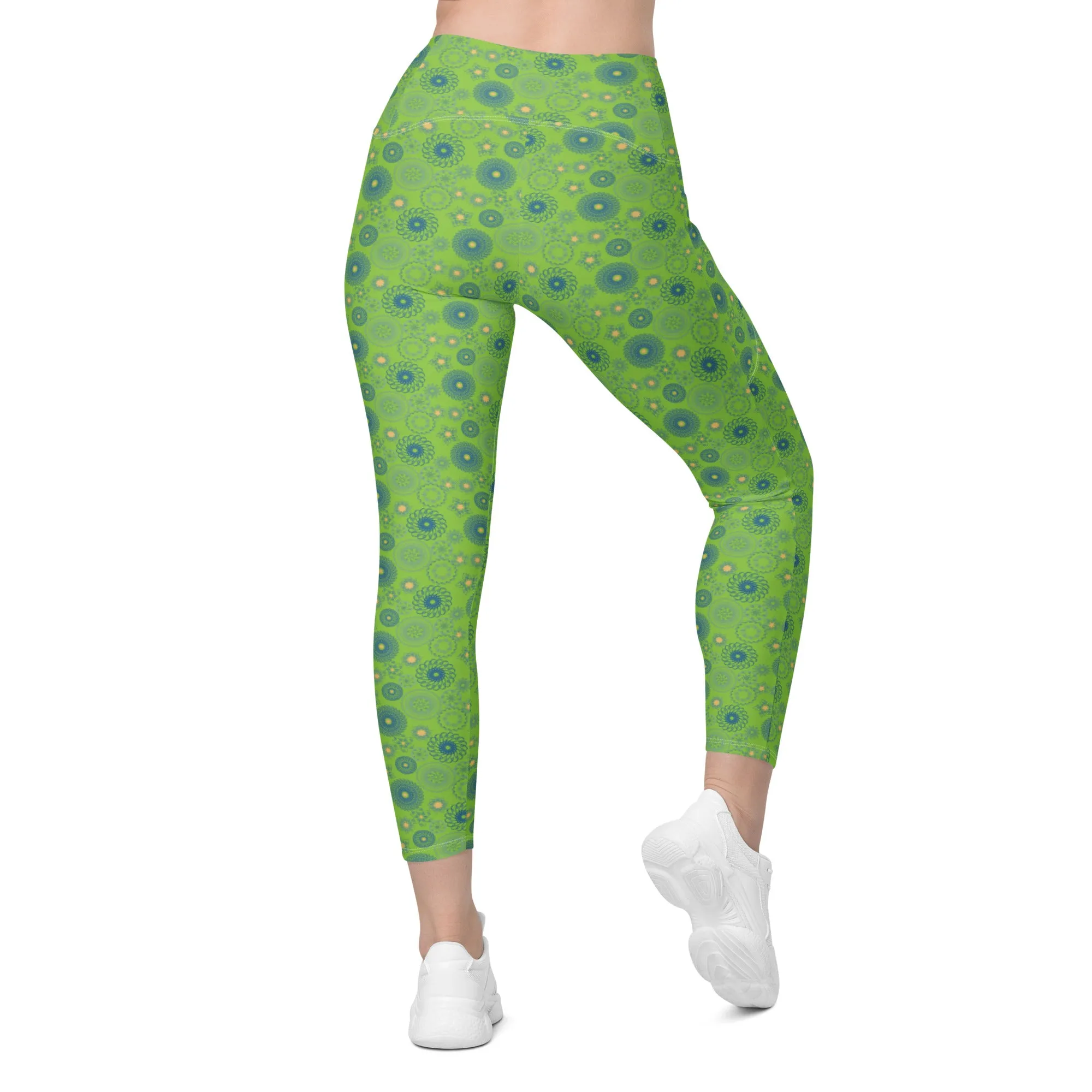 Lime Blue Pendant Crossover leggings with pockets