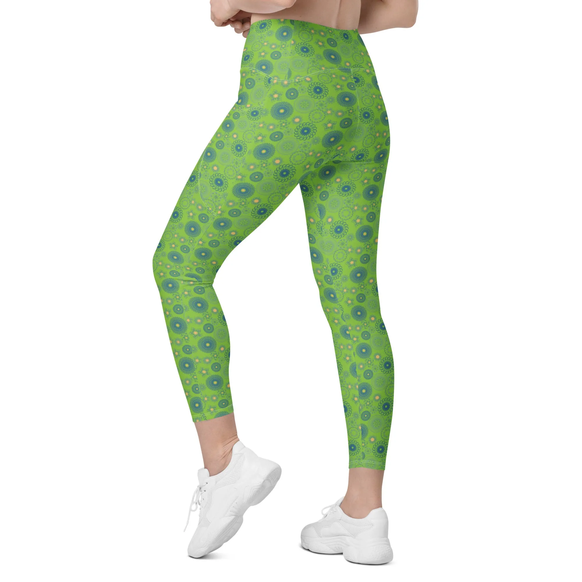 Lime Blue Pendant Crossover leggings with pockets