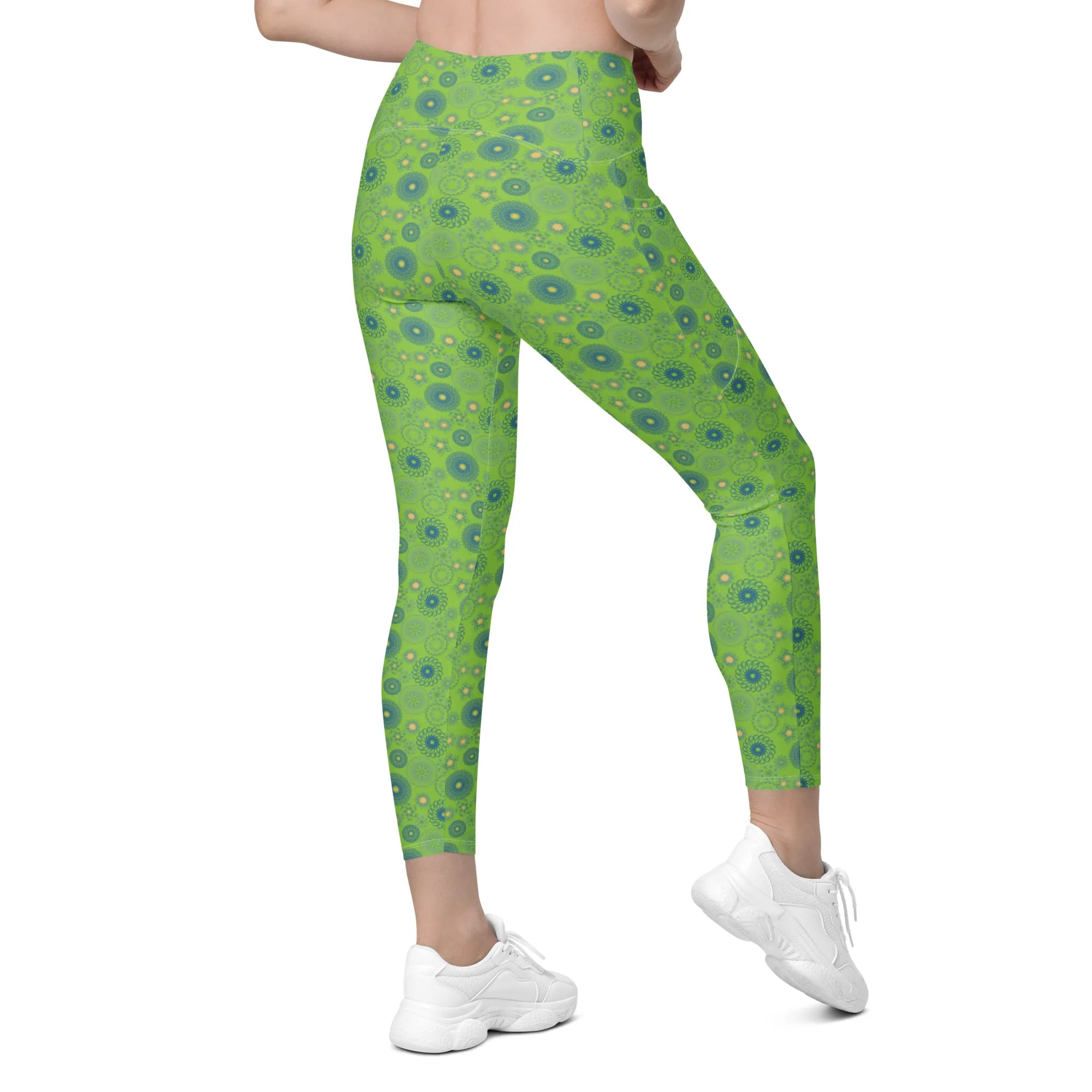 Lime Blue Pendant Crossover leggings with pockets