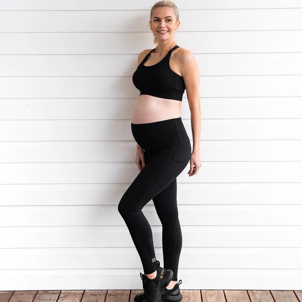 Maternity Leggings - Mama Love Pregnancy & Postpartum Full Length Black