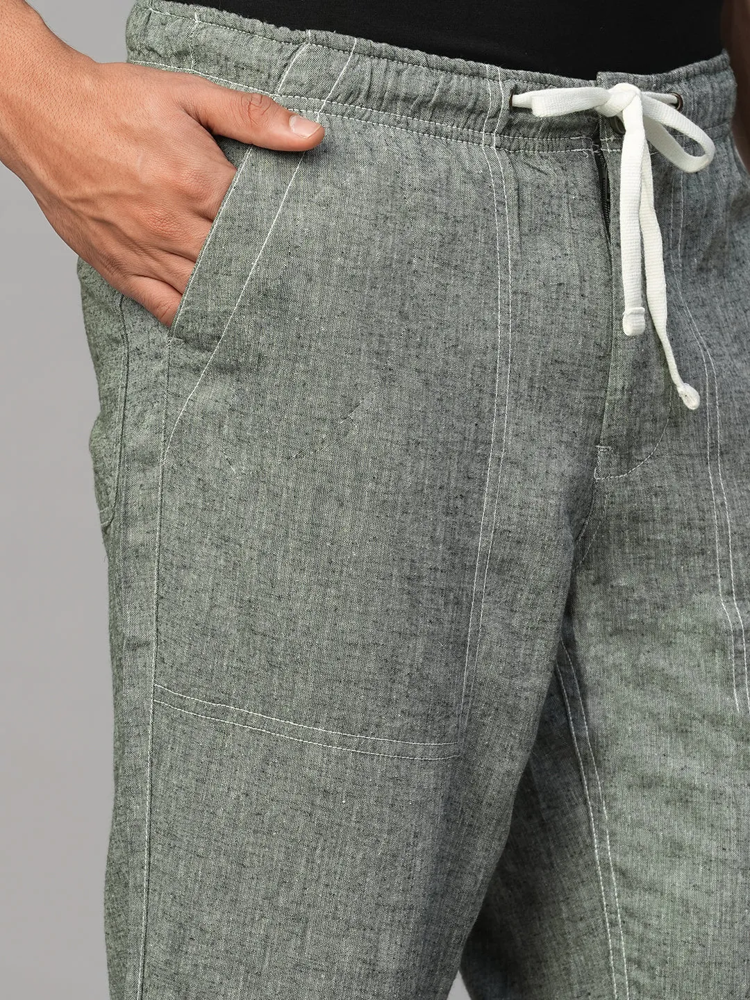 Men's Green Linen Viscose Regular Fit Pant