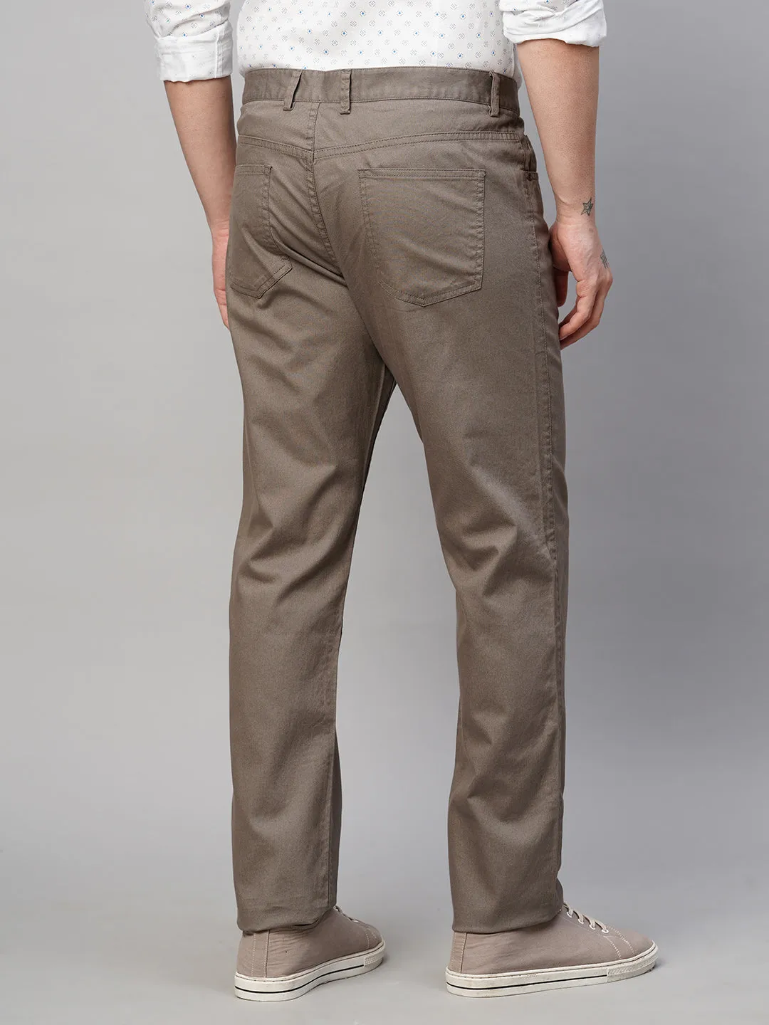 Men's Olive Cotton Lycra Slim Fit Pant