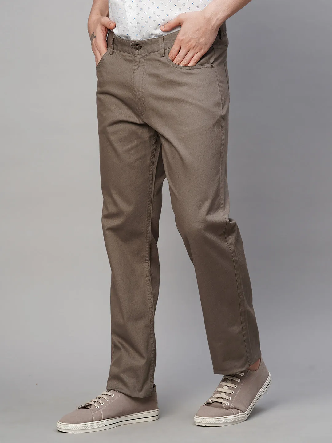 Men's Olive Cotton Lycra Slim Fit Pant