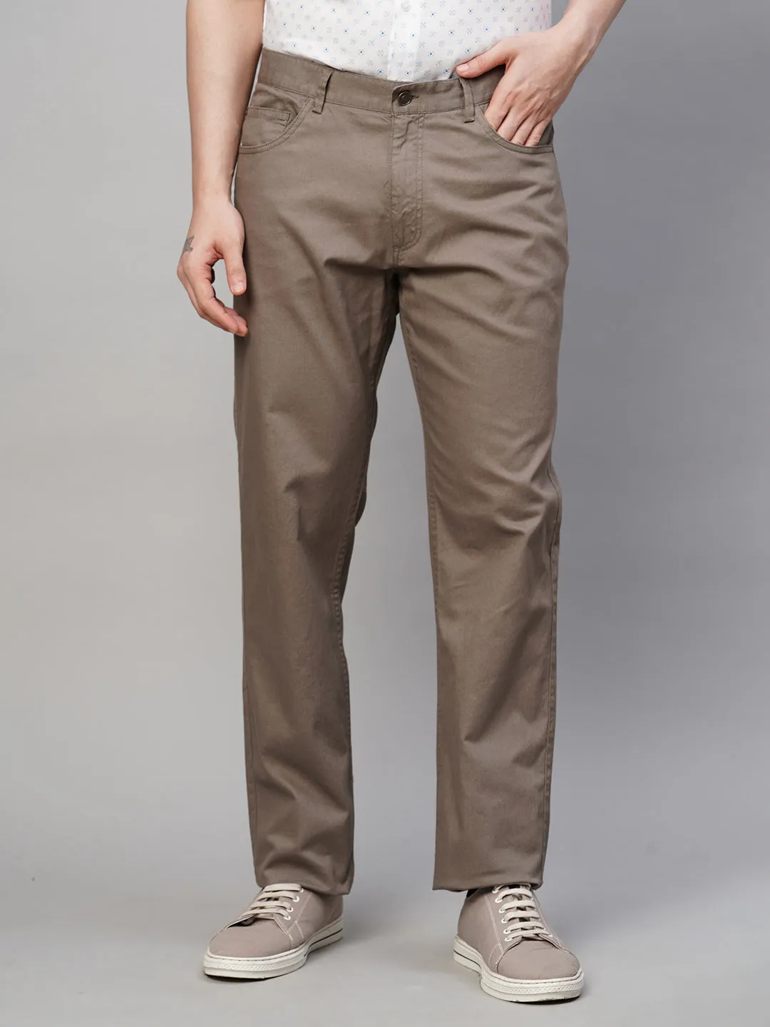 Men's Olive Cotton Lycra Slim Fit Pant