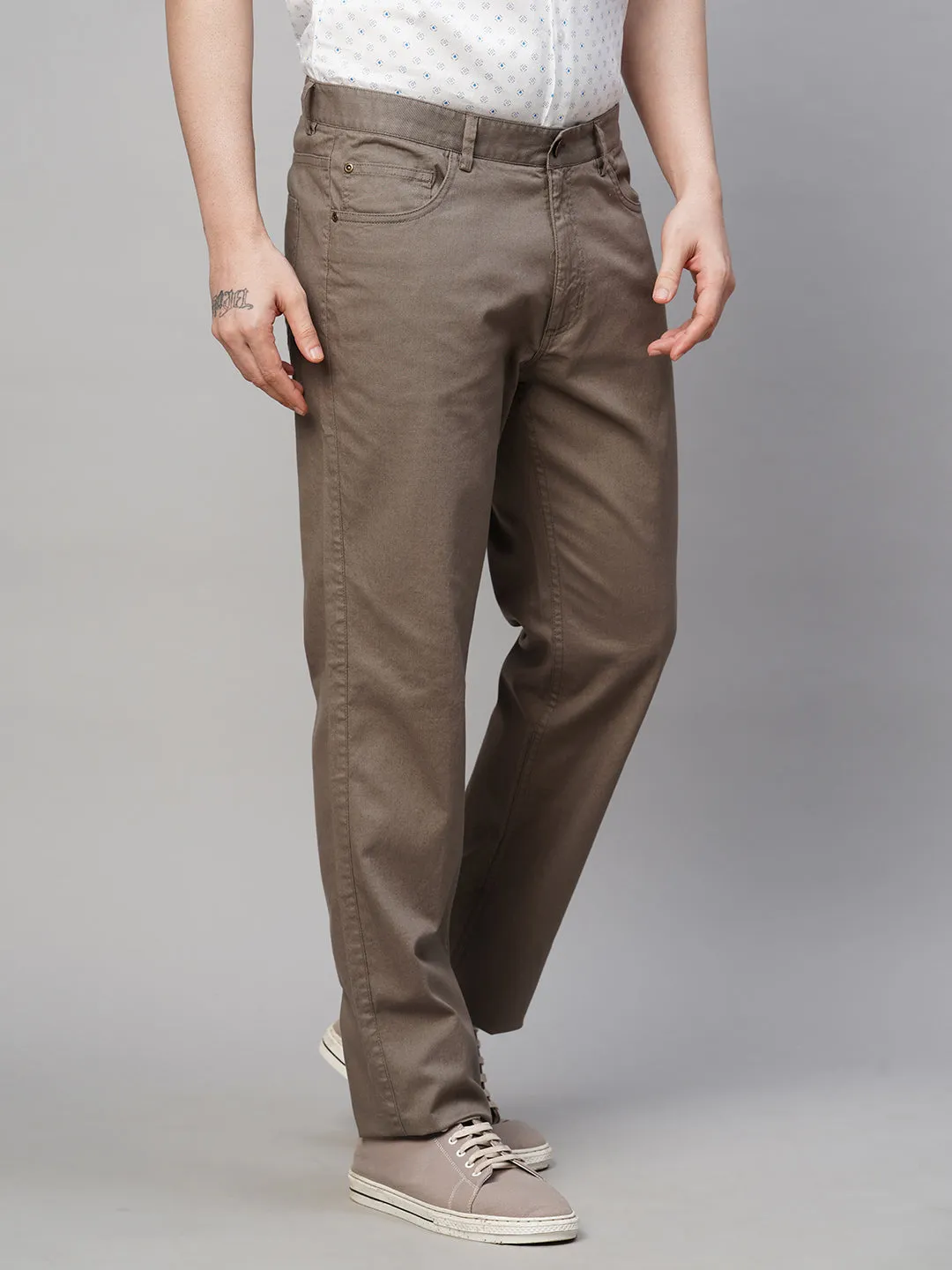 Men's Olive Cotton Lycra Slim Fit Pant