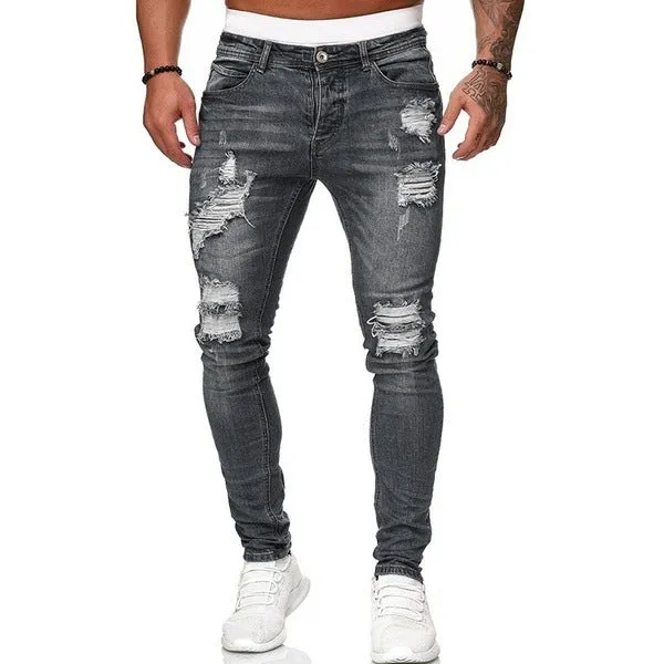 Men's Pocket Ripped Skinny Destroyed Tapered Leg Jeans-8846