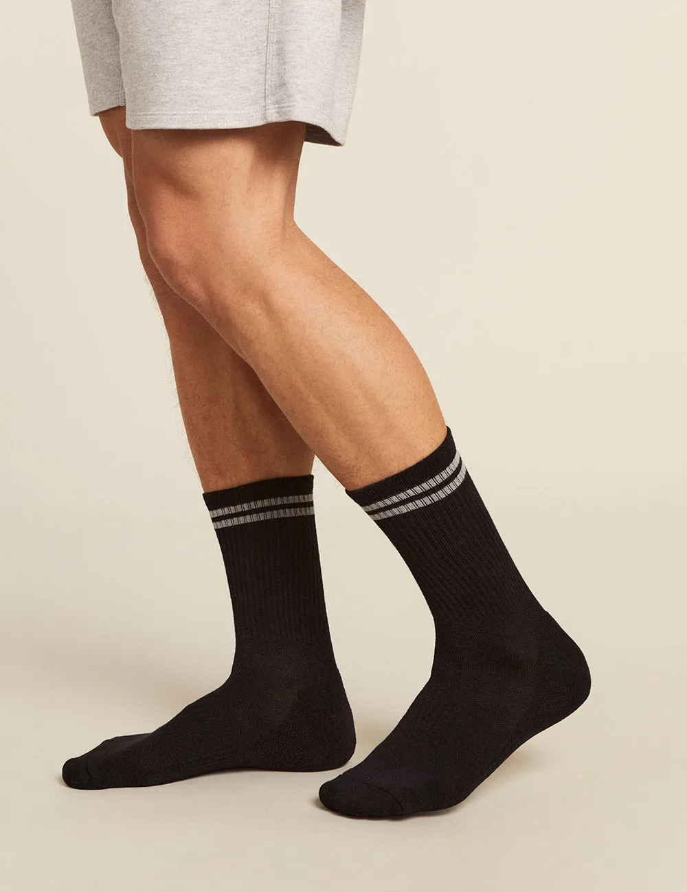 Men's Striped Cushioned Crew Socks - Black/Grey