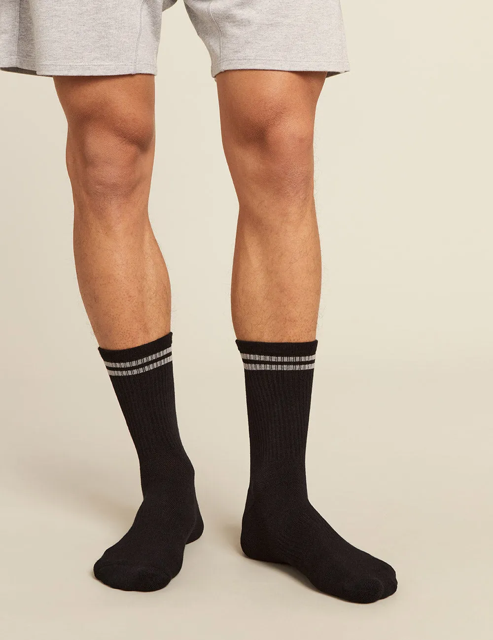 Men's Striped Cushioned Crew Socks - Black/Grey