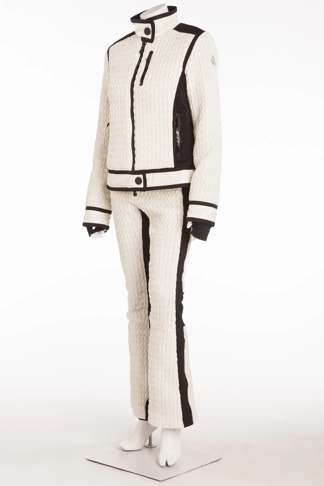 Moncler - 2PC White Puffy Sleeveless Jumpsuit & Jacket -IT 42