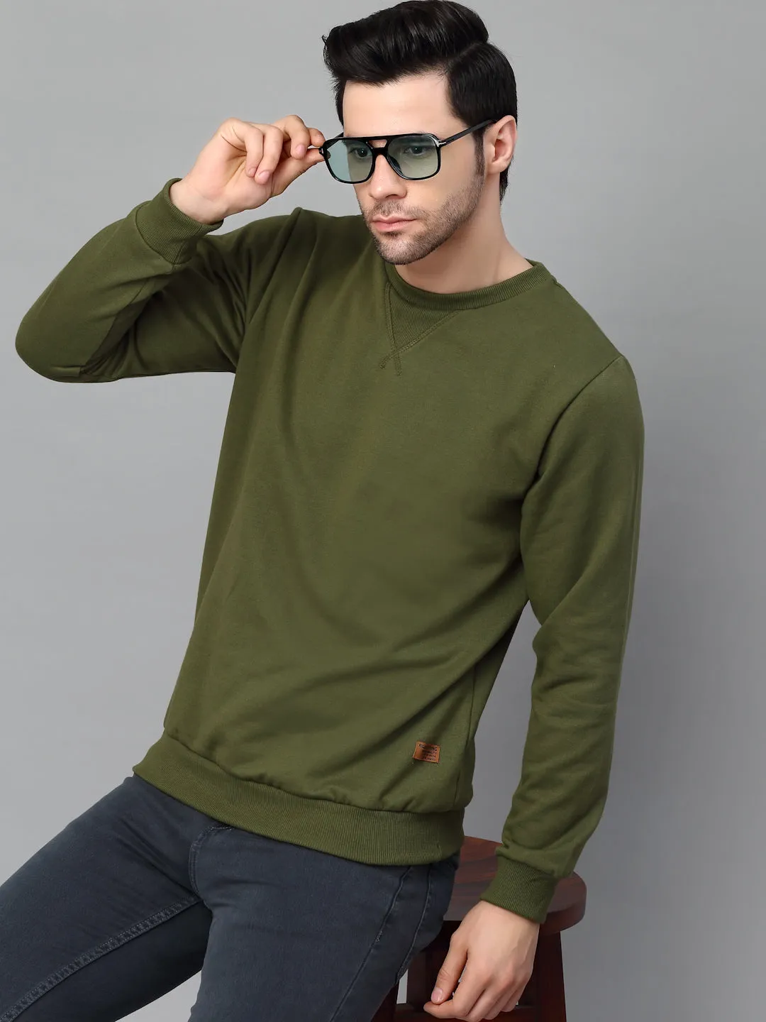 Neck Stitch Detail Basic Fleece Sweatshirt