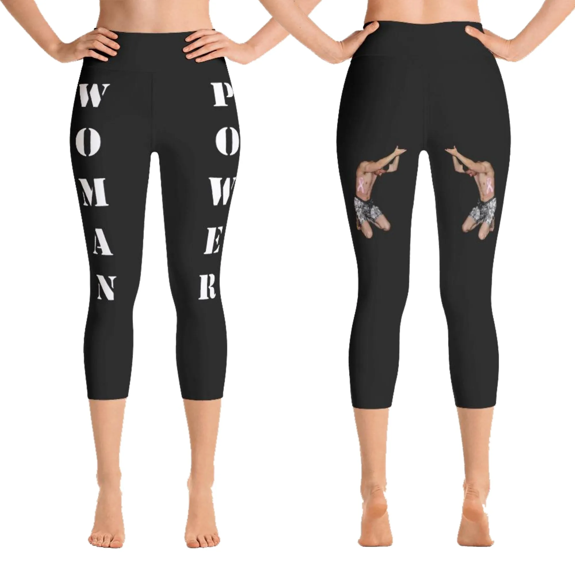 Our best viral yoga capri leggings with woman power - Black Color with White Letters